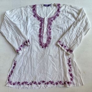 Calypso St. Bark Pink Embroidered White Tunic Top